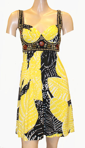 NICE CONNECTION sexy Sommer Kleid mini schwarz gelb 36/38